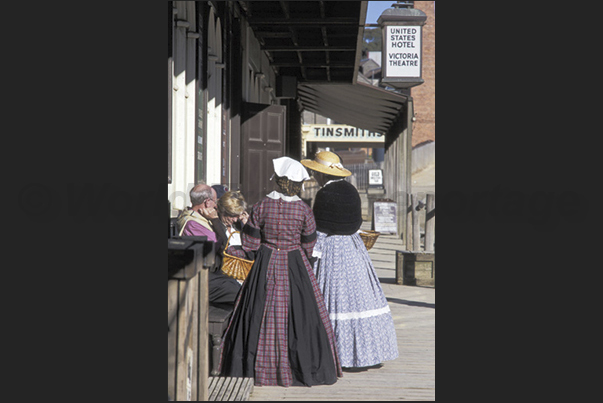 Sovereign Hill. The clothes of women and men, are reproductions of the style of dress in the late nineteenth century