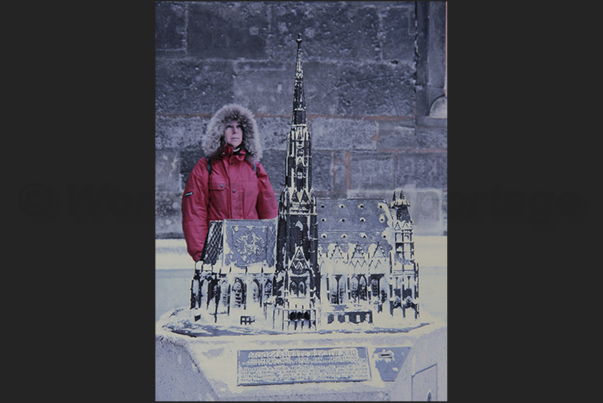 Vienna. Reproduction of the cathedral whitewashed by the snow