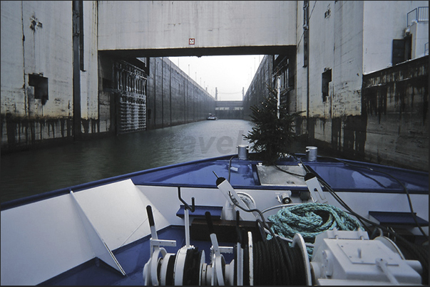 The lock of Gabcikovo that allows cruise ships to overcome a height difference of 12 meters