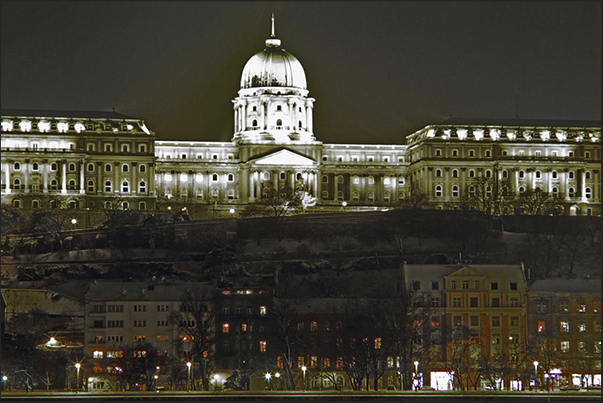 Budapest. The National Library whitened by snow