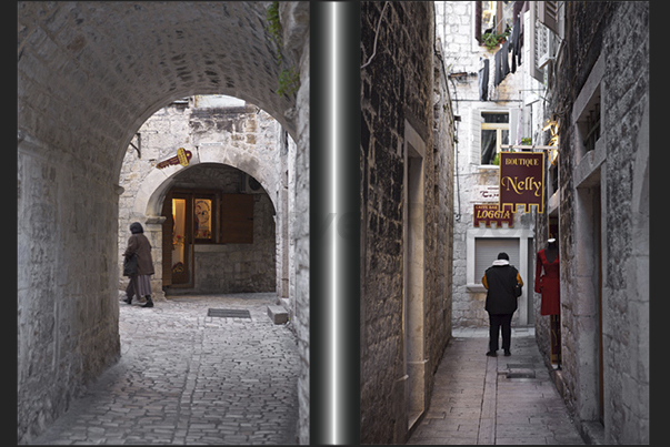 The narrow streets of the historic town of Trogir The narrow streets of the historic town of Trogir