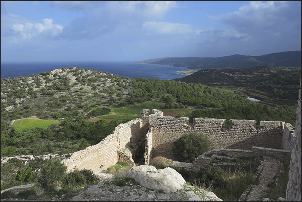 Medieval Castle of Kritinia in Agios Pavlos from which we observe the panorama of the western coast Medieval Castle of Kritinia in Agios Pavlos from which we observe the panorama of the western coast