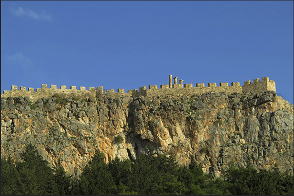 The fortress of Lindos overlooks the small fishing village (east coast)