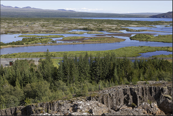 Thingvellir valley. The geological fracture that separates two continents, Europe (east), America (west) Thingvellir valley. The geological fracture that separates two continents, Europe (east), America (west)