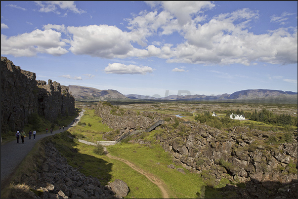 Thingvellir valley. The geological fracture that separates two continents, Europe (east), America (west) Thingvellir valley. The geological fracture that separates two continents, Europe (east), America (west)