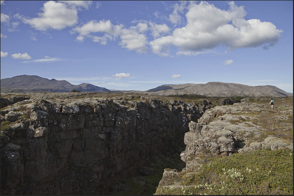 Thingvellir valley. The geological fracture that separates two continents, Europe (east), America (west)