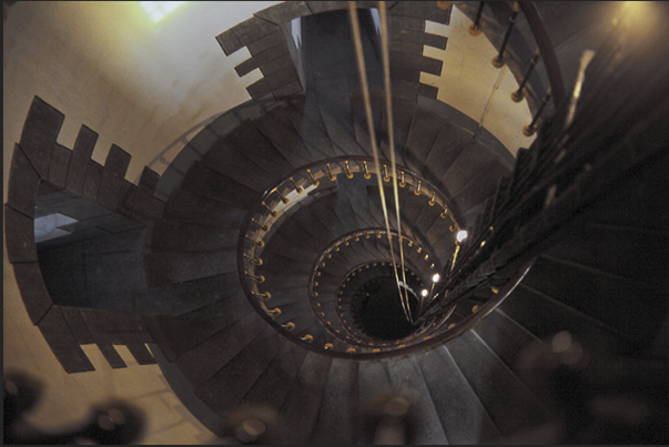 The stairs leading to the optical unit of the Stiff lighthouse, one of the oldest lighthouses in Europe