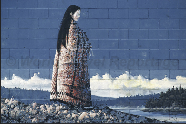 An indigenous princess wrapped in a cloak of cedar bark, observes the arrival of the ships of settlers An indigenous princess wrapped in a cloak of cedar bark, observes the arrival of the ships of settlers