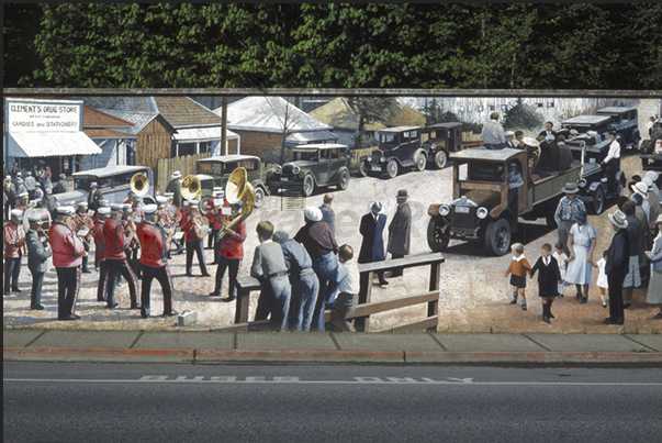 A street scene capturing the festivities of the 50th Anniversary Celebration of the Victoria Lumber & Manufacturing Co. in 1939 A street scene capturing the festivities of the 50th Anniversary Celebration of the Victoria Lumber & Manufacturing Co. in 1939