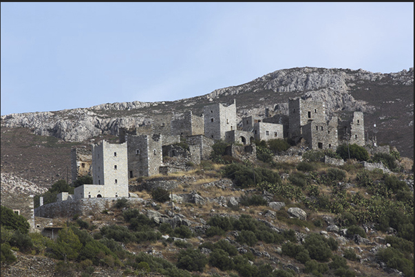 Ancient towers in the village of Vathia after Gherolimenas