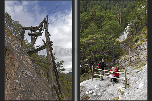 The pylon of the cable car and the path leading to the mines The pylon of the cable car and the path leading to the mines