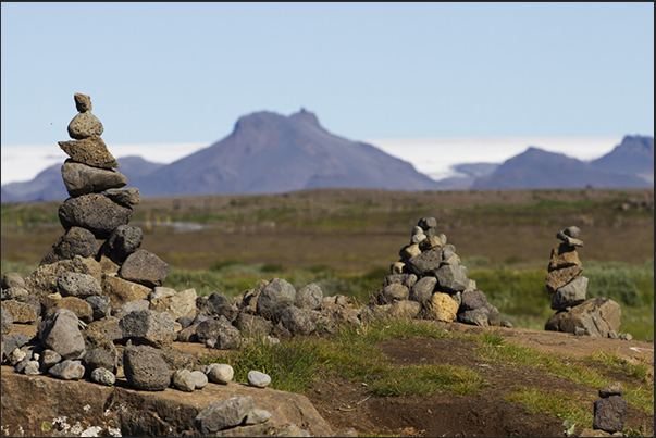 Area of Gullfoss Falls. On the horizon, the Langjokull glacier