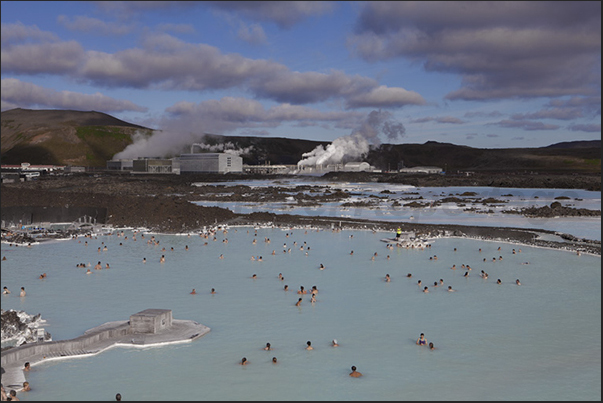 Blue Lagoon. The large public swimming pool with warm waters and white sludge used as a beneficial treatment for the skin Blue Lagoon. The large public swimming pool with warm waters and white sludge used as a beneficial treatment for the skin