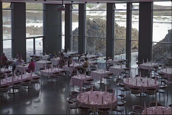 Blue Lagoon. The restaurant overlooks the warm waters pools Blue Lagoon. The restaurant overlooks the warm waters pools