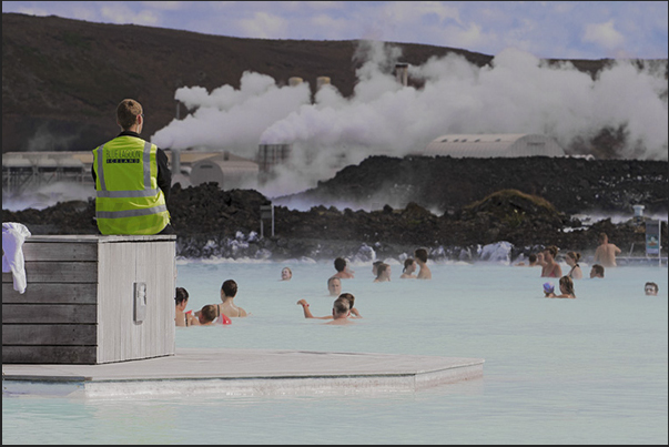 Blue Lagoon. The large public swimming pool with warm waters and white sludge used as a beneficial treatment for the skin