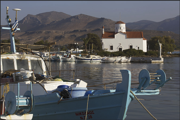 Elafonisos Island. The church at the harbor entrance