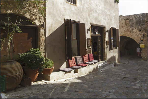 Monemvasia, the street of restaurants and shops Monemvasia, the street of restaurants and shops