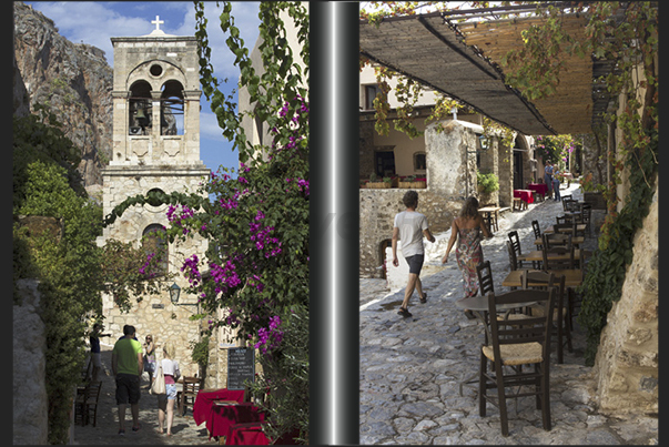 Monemvasia, the street of restaurants and shops Monemvasia, the street of restaurants and shops