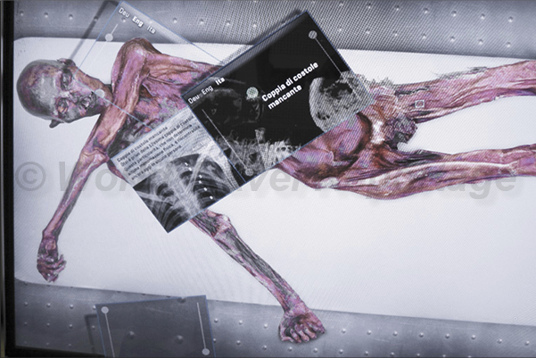 South Tyrol Museum of Archaeology. The interactive monitor where you can discover all the secrets of the mummy Ötzi South Tyrol Museum of Archaeology. The interactive monitor where you can discover all the secrets of the mummy Ötzi