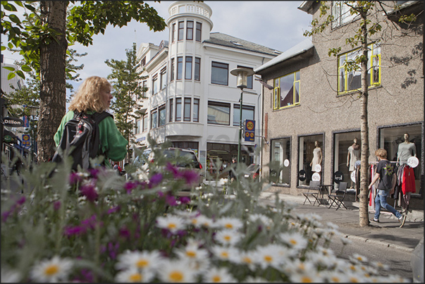 Laugavegur road. The shopping street