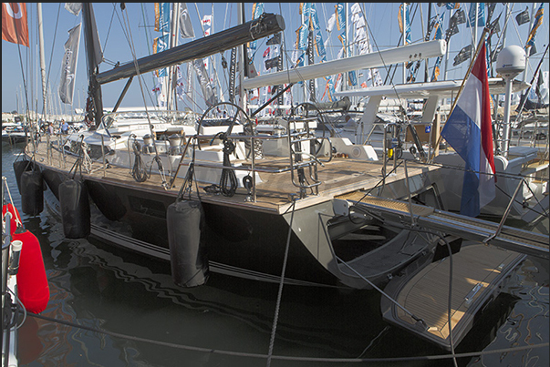 120 sailboats exposed along the pier of the Old Port, under the hill of the Suquet 120 sailboats exposed along the pier of the Old Port, under the hill of the Suquet