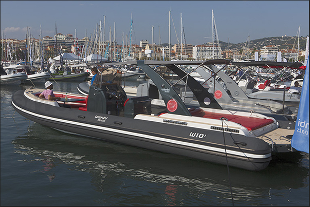 94 rubber boats (RIB) on display in the Old Port of Cannes