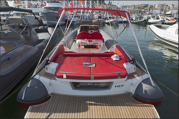 94 rubber boats (RIB) on display in the Old Port of Cannes