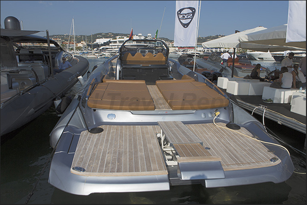 94 rubber boats (RIB) on display in the Old Port of Cannes