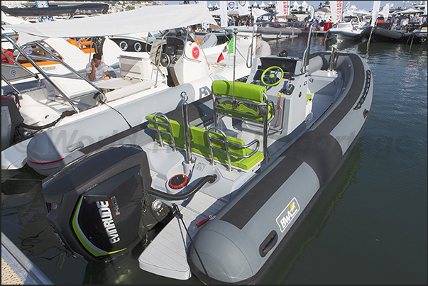 94 rubber boats (RIB) on display in the Old Port of Cannes