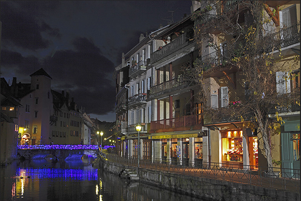 Lights and colors in the old town of Annecy during the Christmas season