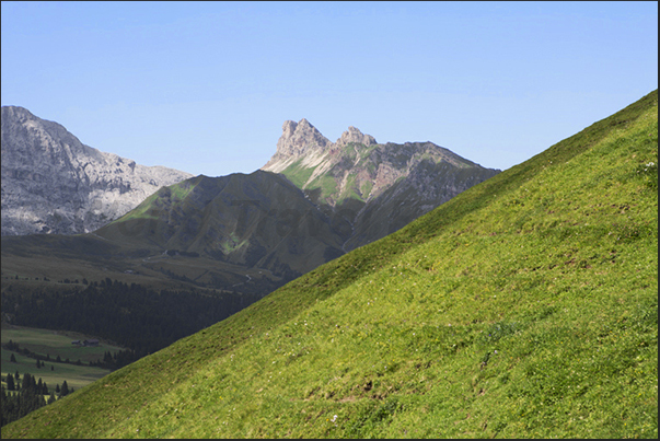 Pastures above the Alpe of Siusi plateau Pastures above the Alpe of Siusi plateau