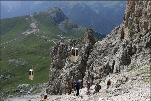 Ascent from Passo Sella to refuge Demetz Ascent from Passo Sella to refuge Demetz