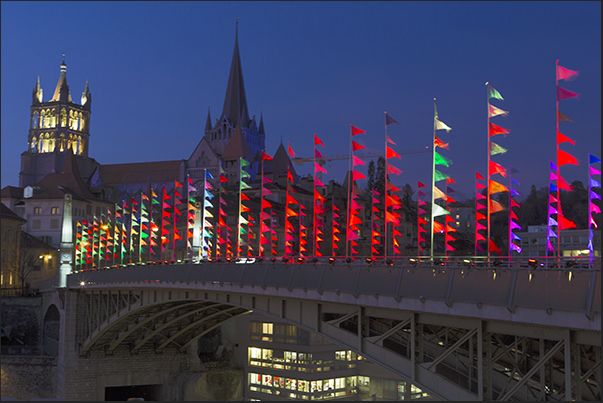 Pont Bessičres, lit with one of the artistic works participants to the Festival of Lights