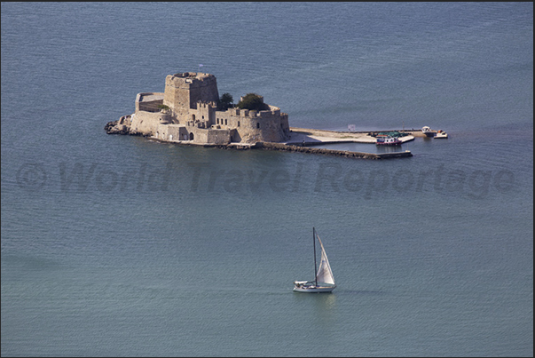 The Bourtzi fortress in front of the harbor of Nafplio The Bourtzi fortress in front of the harbor of Nafplio