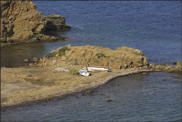 The coast in front of the islands of Skye and Spathi The coast in front of the islands of Skye and Spathi