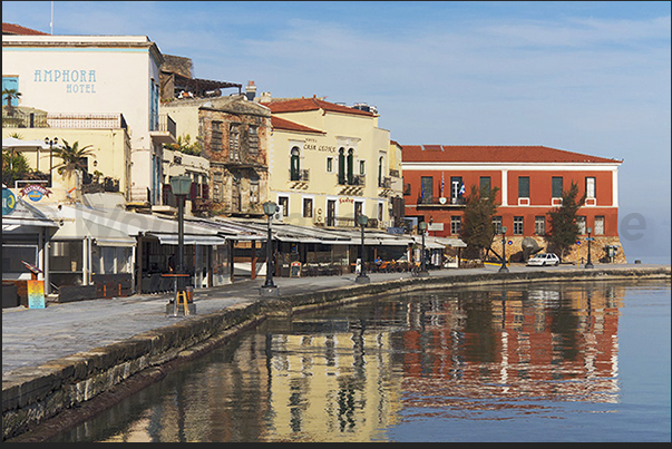 Venetians Palaces in the town of Chania along the pier of the Old Port Venetians Palaces in the town of Chania along the pier of the Old Port