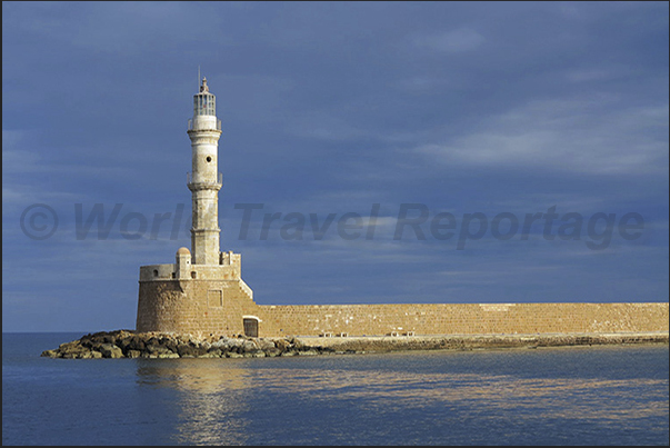 The lighthouse of the Venetian era, entrance to the old port of Chania The lighthouse of the Venetian era, entrance to the old port of Chania