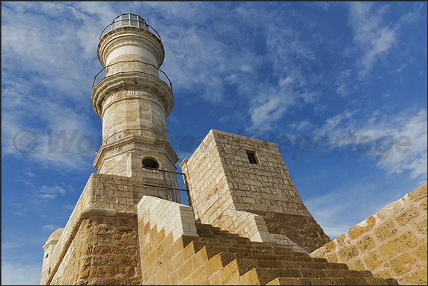 The lighthouse of the Venetian era, which marks the entrance to the old port of Chania The lighthouse of the Venetian era, which marks the entrance to the old port of Chania