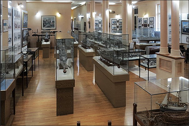 Naval Museum of Chania. Exhibition hall with ships models of World War II Naval Museum of Chania. Exhibition hall with ships models of World War II