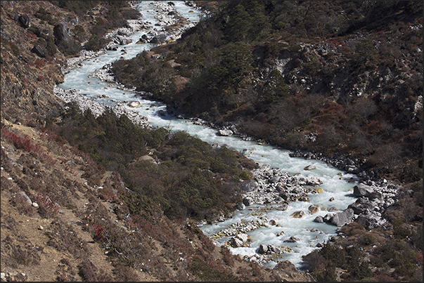 The waters of the glaciers, go down fast in the valley