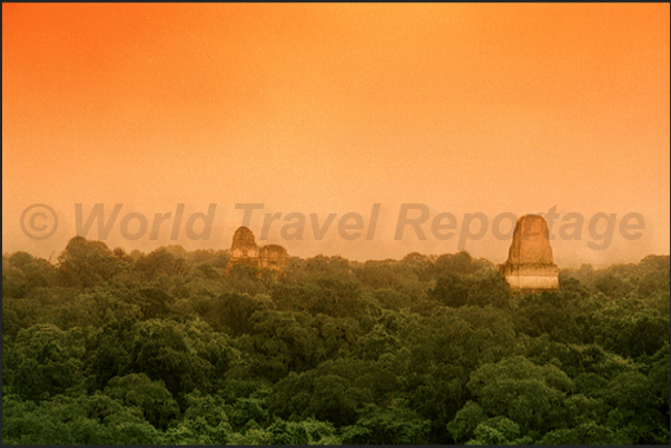 The the ancient Mayan city of Tikal (Petén department): 16 sq km of rain forest includes 6 temples and over 4000 structures