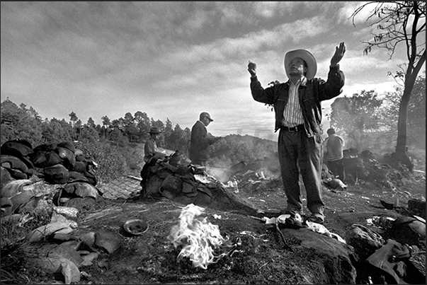 Momostenango. A Mayan priest during a celebration