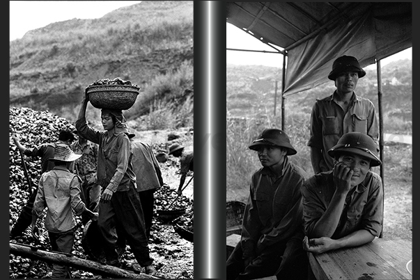 Cam Pha, northern province of Quang Ninh. While the miners collect coal, the drivers waiting that the trucks are loaded Cam Pha, northern province of Quang Ninh. While the miners collect coal, the drivers waiting that the trucks are loaded