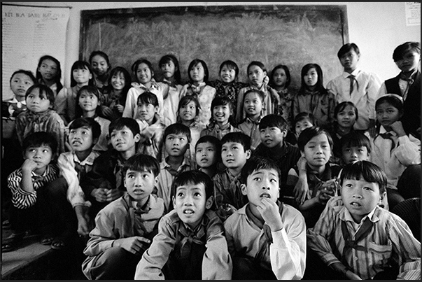 Lao Cai town. A group of elementary school students