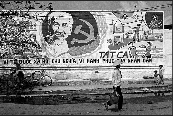 Murals in the city of Haiphong that reminiscent leader Ho Chi Ming Murals in the city of Haiphong that reminiscent leader Ho Chi Ming