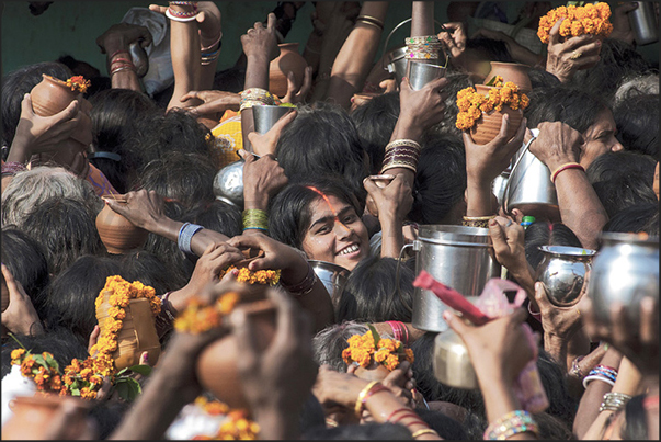 Women waiting to enter the temple for prayer