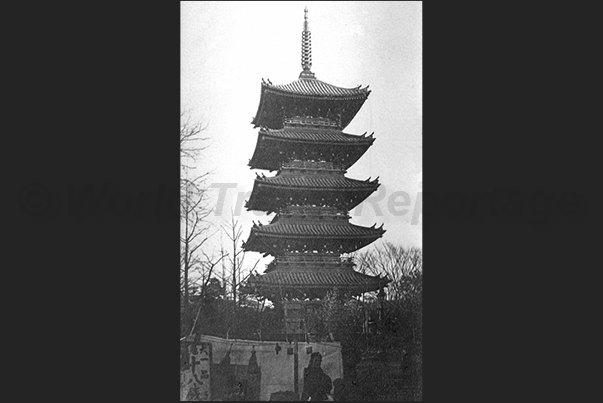 Japan. Tokyo. A Gojo no to (a five floors pagoda) in a buddhist temple Japan. Tokyo. A Gojo no to (a five floors pagoda) in a buddhist temple