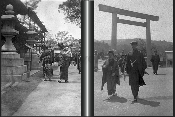 Japan. Yamada town. The entrance of a Sanctuary and a Torii portal in a Shinto sanctuary