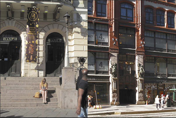 Palaces on avenue Aleksanterinkatu, one of the most important avenues of the city, near the Stockmann shopping center