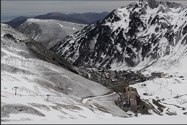 La Mongie ski resort (1800 m) on French Pyrenees